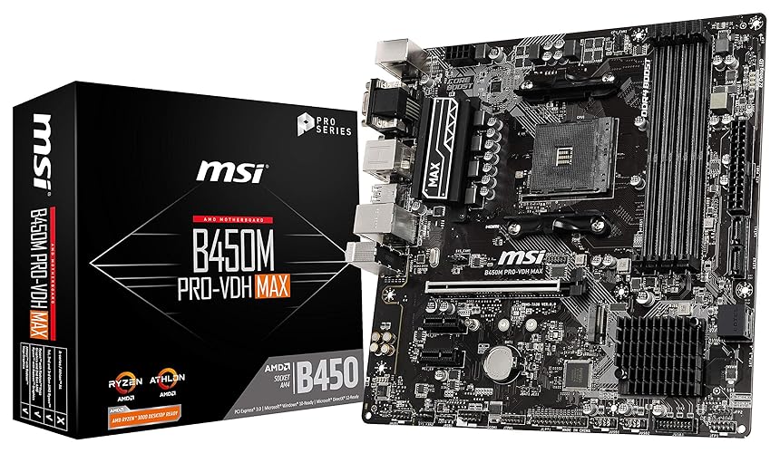 MSI ProSeries AMD Ryzen 2ND and 3rd Gen AM4 M.2 USB 3 DDR4 D-Sub DVI HDMI Micro-ATX Motherboard (B450M PRO-VDH Max) - B450M PRO-VDH MAX