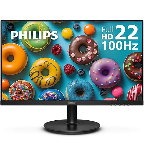 Philips 22 inch Class Thin Full HD (1920 x 1080) Monitor, 100Hz Refresh Rate, VESA, HDMI x1, VGA x1, LowBlue Mode, Adaptive Sync, 4 Year Advance Replacement Warranty, 221V8LB - 22" FHD - VA Panel 100Hz