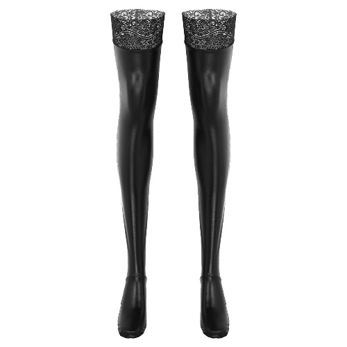 PU wet look latex high leg long socks, stockings