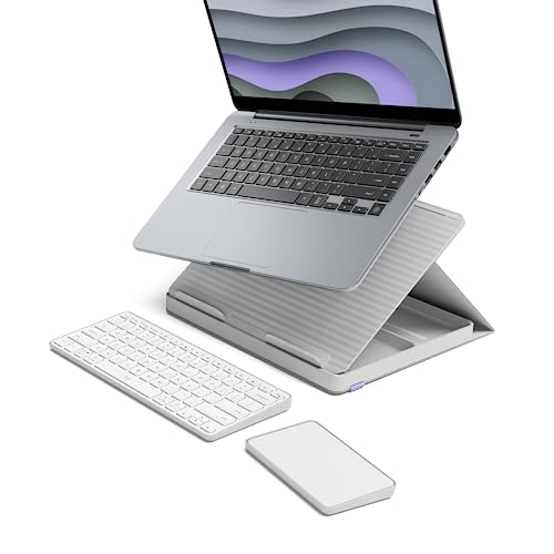 Logitech Casa Pop Up Desk Work From Home Kit with Laptop Stand, Wireless Keyboard & Touchpad, Bluetooth, USB C Charging, for Laptop/MacBook (10” to 17”) - Windows, macOS, ChromeOS - Nordic Calm - TAN / PURPLE