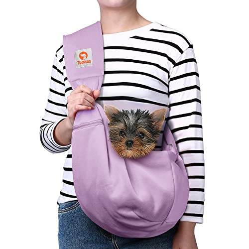 Tomkas Dog Sling Carrier for Small Dogs Puppy (Light Purple, Adjustable Strap & Zipper Pocket) - LightPurple - M - Adjustable strap