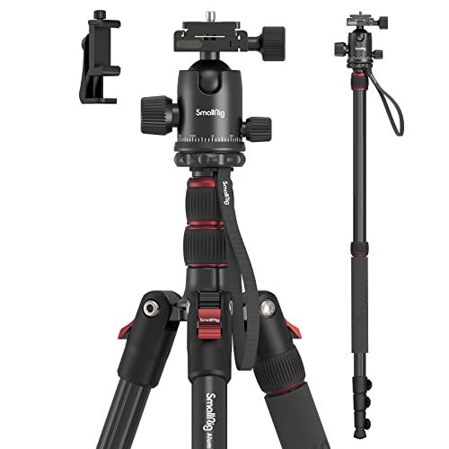 SmallRig 71" Camera Tripod, Foldable Aluminum Tripod & Monopod, 360°Ball Head Detachable, Payload 33lb, Adjustable Height from 16" to 71" for Camera, Phone-3935
