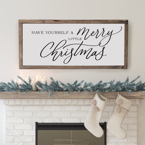Have Yourself A Merry Little Christmas | Wood Framed Sign | 20x10 / Rustic White / White Sign