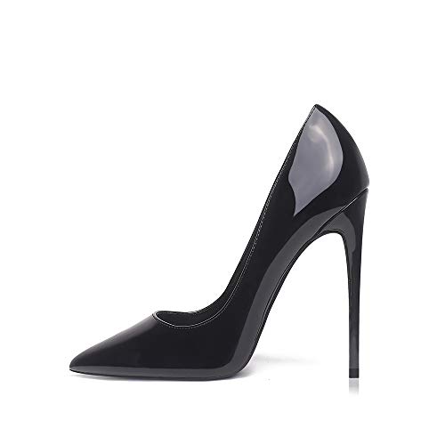 GENSHUO Women Fashion Pointed Toe High Heel Pumps Sexy Slip On Stiletto Party Shoes - 7 - All Black