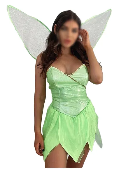 Women's Tinkerbell Forest Fairy Costume Halloween Pretty Pixie Princess Cosplay Tube Tops Dress with Wings