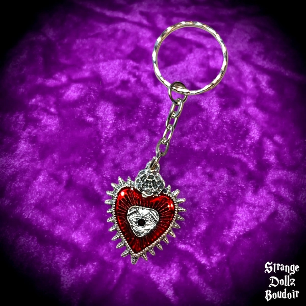 Gothic heart keychain, Goth keyring, Love gift, Strange Dollz Boudoir