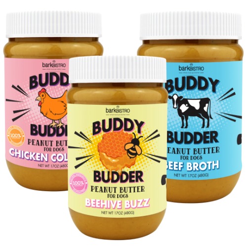 BEEF BROTH + CHICKEN COLLAGEN + BEEHIVE BUZZ BUDDY BUDDER - 100% natural Dog Peanut Butter, Made in USA 17oz jar