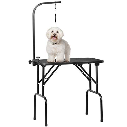 Yaheetech 32-inch Foldable Pet Dog Grooming Table with Adjustable Height Arm Drying Table for Home w/Noose for Small Dogs Cats Non-Slip Maximum Capacity Up to 220lbs Black - Black