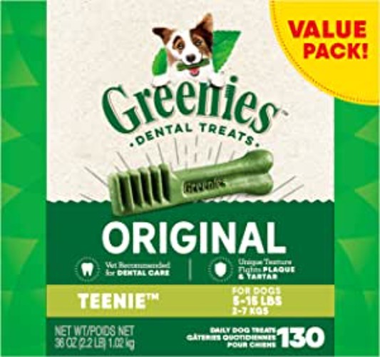 GREENIES Original TEENIE Natural Dog Dental Care Chews Oral Health Dog Treats, 36 oz. Pack (130 Treats) - 130 Count (Pack of 1)