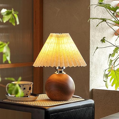 Glivpny Small Lamp for Bedroom, Vintage Flower Mini Table Lamps for Nightstand,Mini Kitchen Lamp,Cute Lamp with Round Fabric Shade for Bedroom,Office Dorm (Gray-Round) - Gray-Round