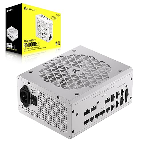 CORSAIR RM1000x Shift Fully Modular ATX Power Supply - 80 Plus Gold - ATX 3.0 - PCIe 5.0 - Zero RPM - Modular Side Interface - White - RMx Shift (ATX 3.0 & PCIe 5.0) - 1000W - White