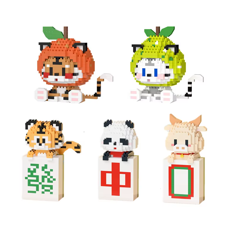 Orange Tiger Mini Building Blocks Big Fortuue And Great Profit Panda Tiger Mahjong Micro Bricks Figures Toy For Kid Gift - AliExpress 26