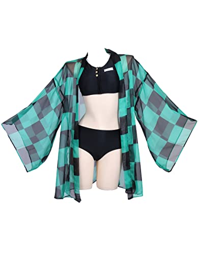 haikyuu Womens Bikini Set with Cover up Swimsuit Anime Style Bathing Suit Japanese Cartoon Swimwear - Green - Large