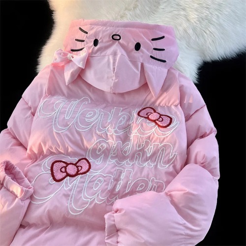 White Kitty Bomber Jacket - Pink / S-40-45kg