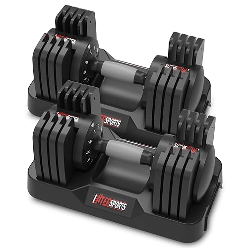 EnterSports 12kg/18KG Adjustable Dumbbells Adjustable Dumbbell Set for Saving Place, Dumbbells Adjustable with Non-Slip Handle 5 Weight Levels, Good for Home, Office, Gym, Body Training - 18kg pair