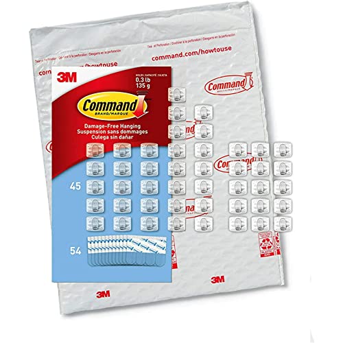 Command Indoor Mini Light Clips, Damage Free Hanging Light Clips with Adhesive Strips, No Tools Mini Wall Clips for Hanging Lights and Cables, 45 Clear Clips and 54 Command Strips - 45 Clips