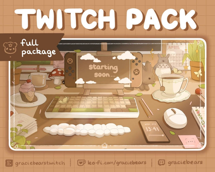 Lofi Cosy Desk Animated Twitch Package, Cute Cottagecore Aesthetic, Mushroom Witchy Plant Theme