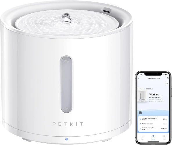 PETKIT EVERSWEET Solo 2 Wireless Pump Dog Cat Water Fountain,App Control,Ultra Quiet, 3 Working Modes,Visualization Window, Water Dispenser-2L - With Wireless Pump