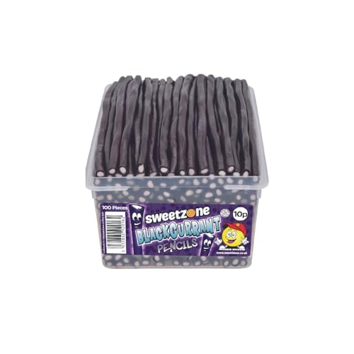 Sweetzone Blackcurrant Pencils, Retro Sweets Tub, Candy Sticks, 100 pcs, Halal Sweets, Sweets Bulk, Sweet Cart, Gummy Sweets, American Candy, UK British Sweets for Sweet Enthusiasts - Blackcurrant