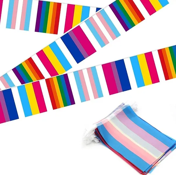 KEAIDO Regenbogen-Girlande, Gay-Pride-Banner, verschiedene Wimpelkette, Party-Parade, Event-Dekoration, 5 m, 20 Flaggen, Schwul, Lesben, LGBTQIA Pansexualität, Bisexualität Transgender