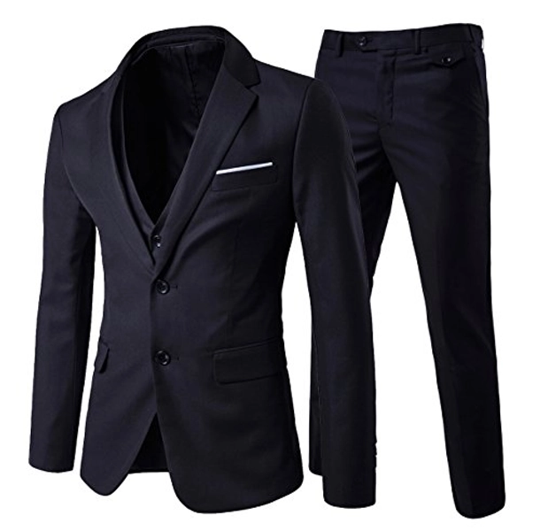 Cloudstyle Men's 3-Piece 2 Buttons Slim Fit Solid Color Jacket Smart Wedding Formal Suit