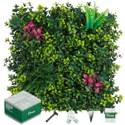 Grooy Boxwood Panels, Grass Wall 20"x20"(12pcs), Plant Wall, Grass Backdrop Wall, Privacy Screen, Sun Protected Green Wall Decor for Outdoor, Indoor, Garden, Backyard and Décor - 12PCS 20"x20''
