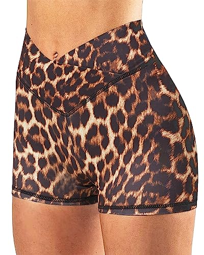 TZLDN Womens Gym Shorts for Women Scrunch Butt Lifting Booty High Waist Compression Yoga Workout Cycling Shorts Black Hot Pants - S - #3v-waist - Leopard