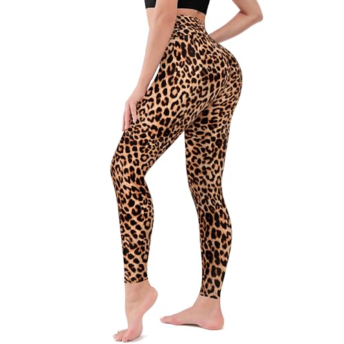 ACTINPUT Black Leggings for Women Soft High Waisted Tummy Control Leggings Sports Workout Gym Running Yoga Pants - S-M - 1pc D Leopard