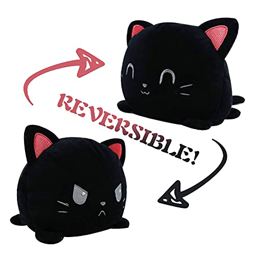 AnVerse Peluche di Gatto Reversibile, Peluche a Doppia Faccia con Bambola di Gatto, Simpatici Animali di Peluche, Giocattolo Reversibile per bambini, ragazze, ragazzi e amici (Nero) - Nero