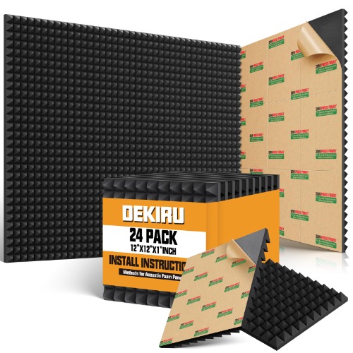 DEKIRU Pacote com 24 painéis de espuma à prova de som se expandem rapidamente, painéis de parede acústicos de 2,5 x 30,5 cm x 30,5 cm de alta densidade, painéis de parede à prova de som, design de - 1in 24 Pack Pyramid