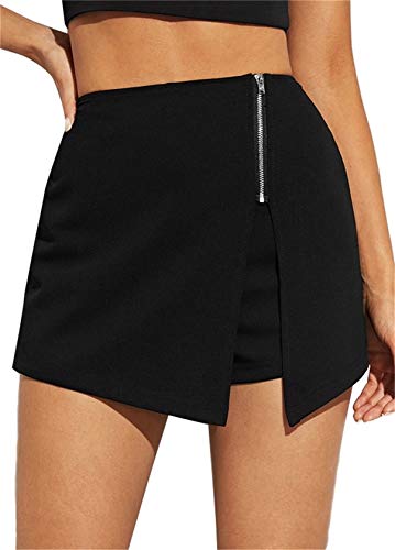 SheIn Women's Zip Up Asymmetrical Split Hem Skirt with Skorts - Small Black