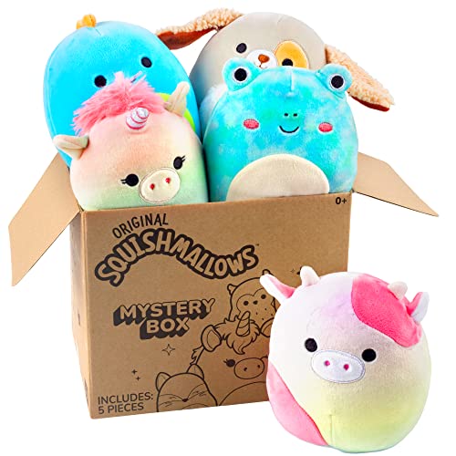 SQUISHMALLOW 5" Plush Mystery Box 5 Pack - Various Styles - Officially Licensed Kellytoy Plush - Collectible Soft & Squishy Mini Stuffed Animal Toy - Gift for Kids, Girls & Boys - 5 Inch