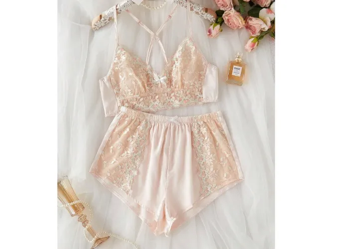 Creme Satin Lingerie Set