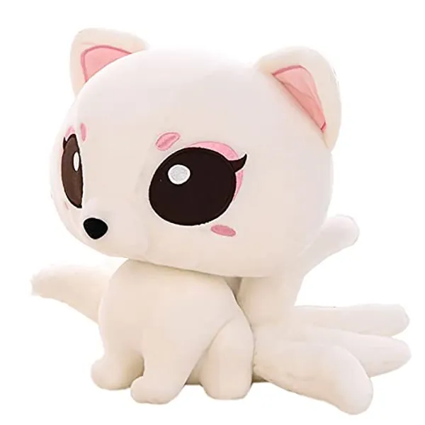 DSSP Lifelike White Fox Plush Nine-Tailed Fox Toy Soft Hugging Pillow, Nine Tails Fox Stuffed Animals Kyuubi Kitsune Dolls Gifts-10 Inch