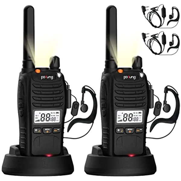 Pofung PT88 PRO Walkie Talkie Professional PMR446 License Free Portable Rechargeable Two Way Radio 16CH with LED Display,Flashing Alarm,TOT,CTCSS/DCS,VOX (2Pcs)