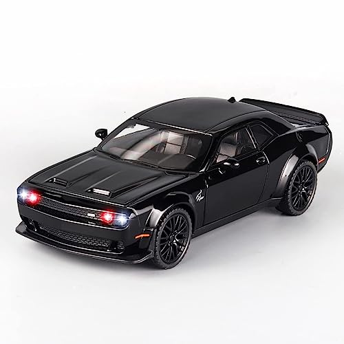 OANMYJJO Toy Cars for Kids 1/32 Dodge Challenger Hellcat Die Cast Metal Toy Cars,Pull Back Hellcat CarWith Light and Music Hellcat Toy Car Collectible Model Cars,for Boys Age 3 + Year Old - Black
