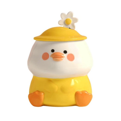 Funny Yellow Duck Cup Cute Mug Ceramic Coffee Mug with Spoon Kawaii Milk Tea Mug with Lid 3D Animal Mug for Women Children Girlfriend Idea Gifts