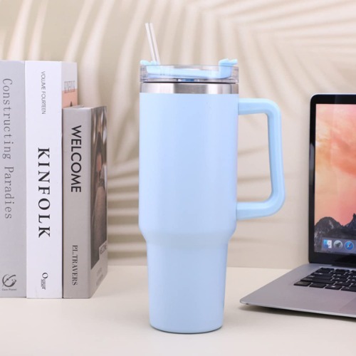 Insulated Tumblers, 40 oz Stainless Steel Travel Tumbler with Straw Lid and Handle, Double Walled Insulated Water Bottle for Hot and Cold Beverages, Portable Coffee Mug for Work Gym Travel (Blue) - Blue