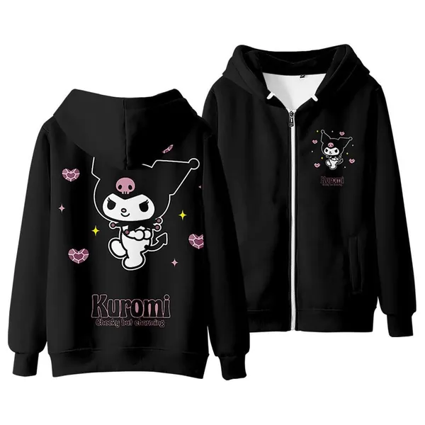 WANHONGYUE Kuromi Hoodie Sweatshirts Women's Long Sleeve Pullover Girls Kawaii Cartoon Zipper Hooded Sweater - 3X-Large - Style 2