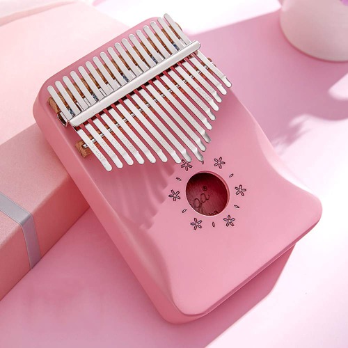 Kalimba 17 Keys C Tone Pink Thumb Piano Mahogany Profession Marimbas Finger Instrument for Kids Adult Girlfriend Festival Gift with Bag Tuning Hammer Study Booklet,C - C