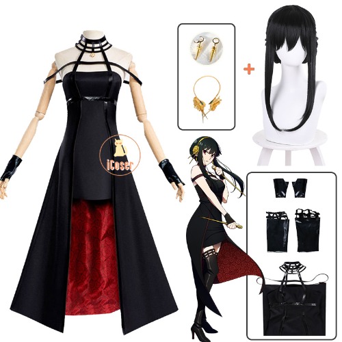Anime Spy X Family Yor Forger Cosplay Costume Wig Dress Suit Black Red Skirt Set Yor Briar Earring Long Hair Women Clothes Party