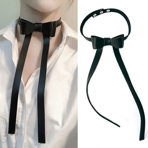 Black Series Leather Bow Knot Choker Necklace Collar Elegant Punk Bow Tie Neckcloth Clavicle Chain Women Clothing Accessories