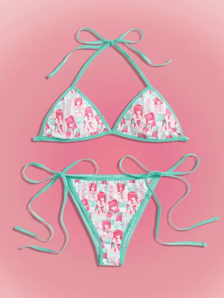 ROMWE Anime Bikini figure dessin animé ras-du-cou à nœud
