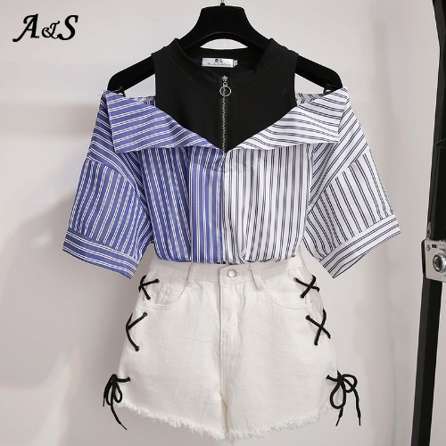 Anbesser – ensemble 2 pièces pour femme, haut et short, épaules dénudées, tenue coréenne, été