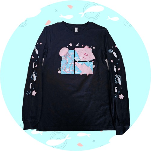 Sakura Seas Long Sleeve Black Tee - Small