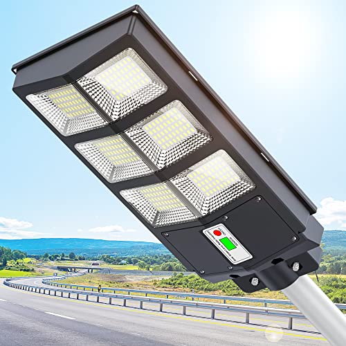A-ZONE 300W Solar Street Lights Outdoor Waterproof, 6500K 30000LM Outdoor LED Street Light Dusk to Dawn, LED Wide Angle Lamp with Motion Sensor and Remote Control, for Parking Lot, Yard, etc. - 300W