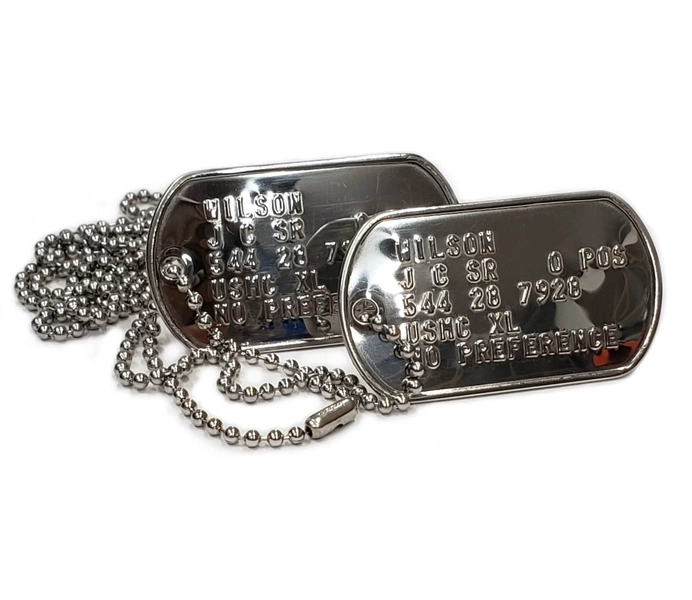 Personalised hand polished stainless steel US military dog tags