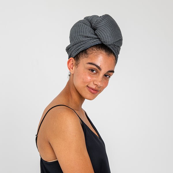 Waffle Hair Towel by ettitude - Slate / One Size