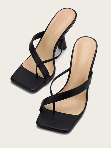 Women Minimalist Pyramid Heeled Thong Sandals, Fashion Summer Heeled Sandals