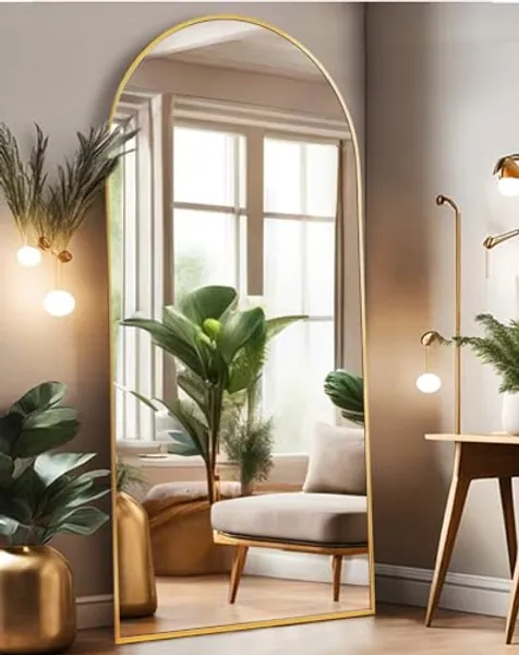 ITSRG Floor Mirror, Full Length Mirror with Stand, Arched Wall Mirror, 28"x71"Mirror Full Length, Gold Floor Mirror Freestanding, Wall Mounted Mirror for Bedroom Living Room, Gold